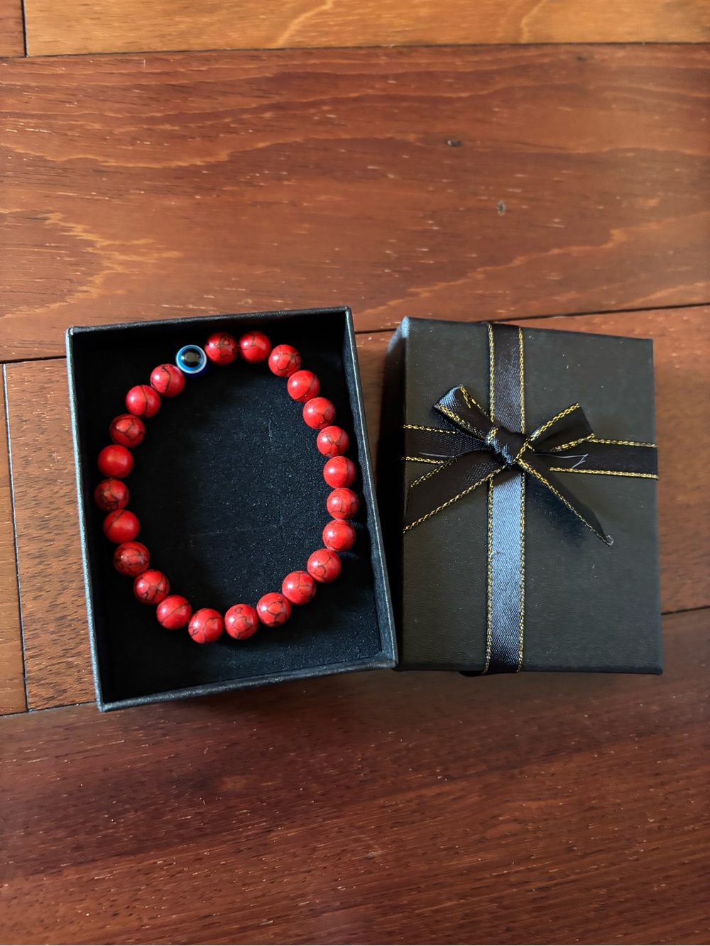 Red Beaded Stretch Bracelet with Accent Bead - Unbranded